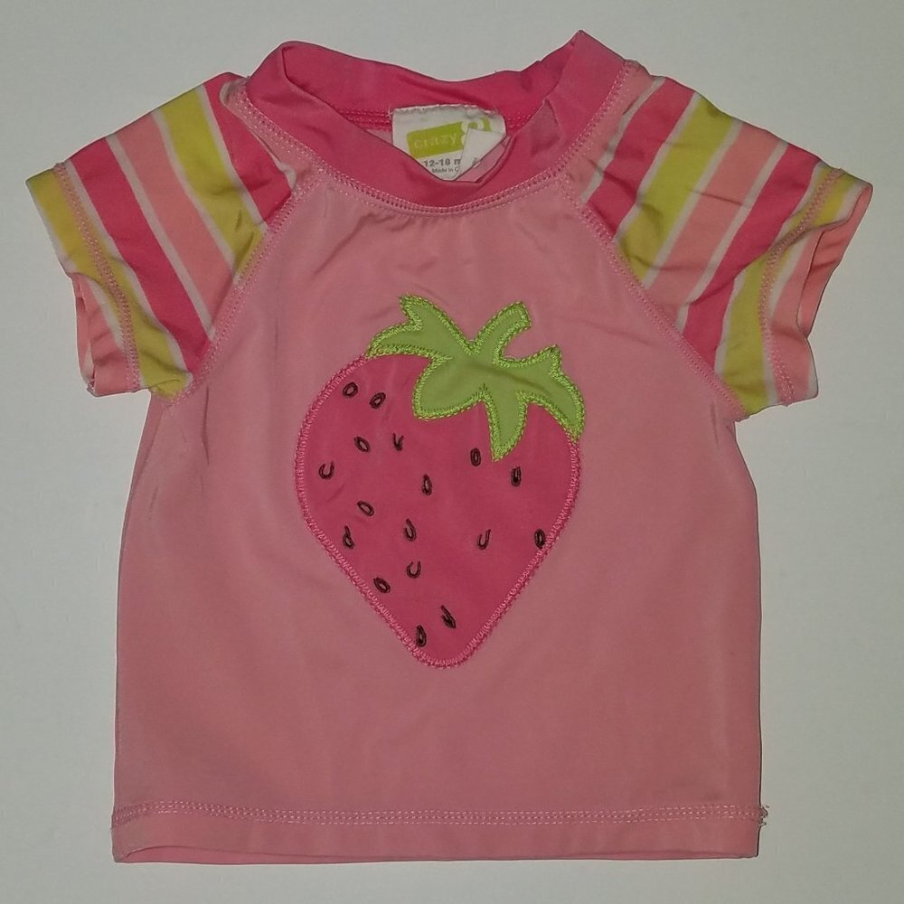 Pink Strawberry Swim Shirt Baby Girl 12-18 Months Rashguard Pool Lessons